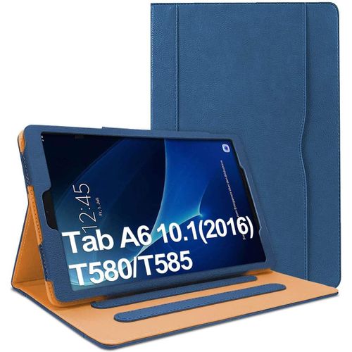 Coque Pour Samsung Galaxy Tab A 10.1 Sm-T580 / Sm-T585, Etui Folio En Cuir Pu Pour Galaxy Tab A 10.1 Pouces 2016, Avec Poche Document, Angles De Vue Multiples (Bleu Fonc).[F5603]