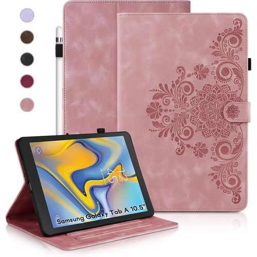 Coque Pour Samsung Galaxy Tab A 10.5 2018, tuis De Protection Rtro Tab Sm-T590/T595 De Couleur Unie, Style Gaufr, Conception  Boucle Magntique, Fonction Support, Rose.[F3044]