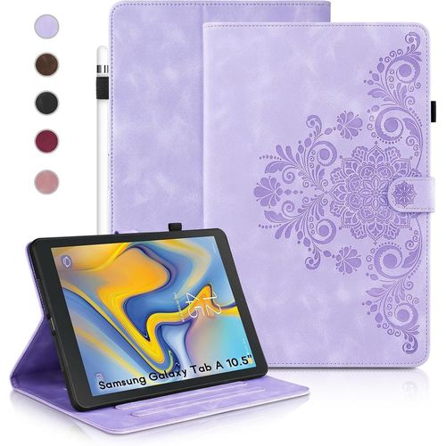 Coque Pour Samsung Galaxy Tab A 10.5 2018, tuis De Protection Rtro Tab Sm-T590/T595 De Couleur Unie, Style Gaufr, Conception  Boucle Magntique, Fonction Support, Violet.[F3036]