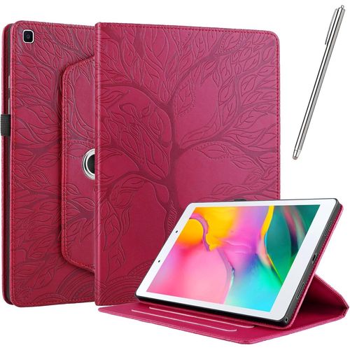 Coque Pour Samsung Galaxy Tab A 8.0 2019 (Sm-T290 / Sm-T295), tui Cuir Pu Housse De Protection Flip Avec [Stylet] Fonction Support Antichoc tui Rotatif  360 - Rouge.[F4273]