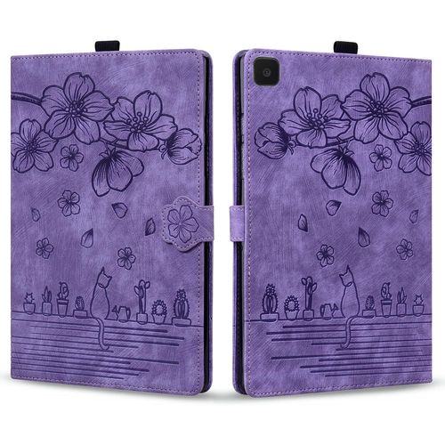 Coque Pour Samsung Galaxy Tab A7 Lite 8,7 Pouce 2021, Etui Cuir Pu Avec Fentes Cartes Magntique Housse Galaxy Tab A7 Lite, Violet Chat Sakura