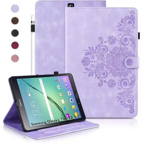 Coque Pour Samsung Galaxy Tab S2 9.7 (2015), tuis De Protection Rtro Tab S2 9.7 T810/T813 De Couleur Unie, Style Gaufr, Conception  Boucle Magntique, Fonction Support, Violet.[F5482]