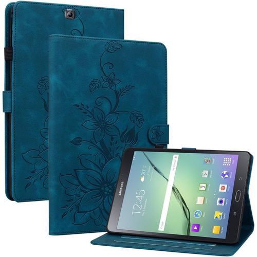 Coque Pour Samsung Galaxy Tab S2 9.7 Pouces 2015 Modle Sm-T810 / T815, Multi-Angles De Visualisation Housse De Protection En Similicuir Avec Porte-Carte Couverture Motif Lys, Bleu[Sel6273720]