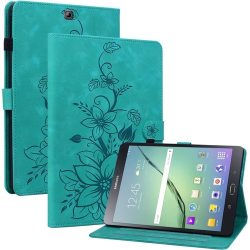 Coque Pour Samsung Galaxy Tab S2 9.7 Pouces 2015 Modle Sm-T810 / T815, Multi-Angles De Visualisation Housse De Protection En Similicuir Avec Porte-Carte Couverture Motif Lys, Vert[Sel6273722]