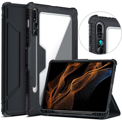 Coque Pour Samsung Galaxy Tab S8 Plus/S7 Plus, Protection De Camra Coulissante Et Porte-Crayons Avec Support  Trois Volets, Noir