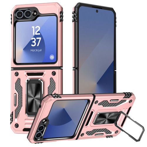 Coque Pour Samsung Galaxy Z Flip 6 Antichoc Avec Bague Support Rose Champagne