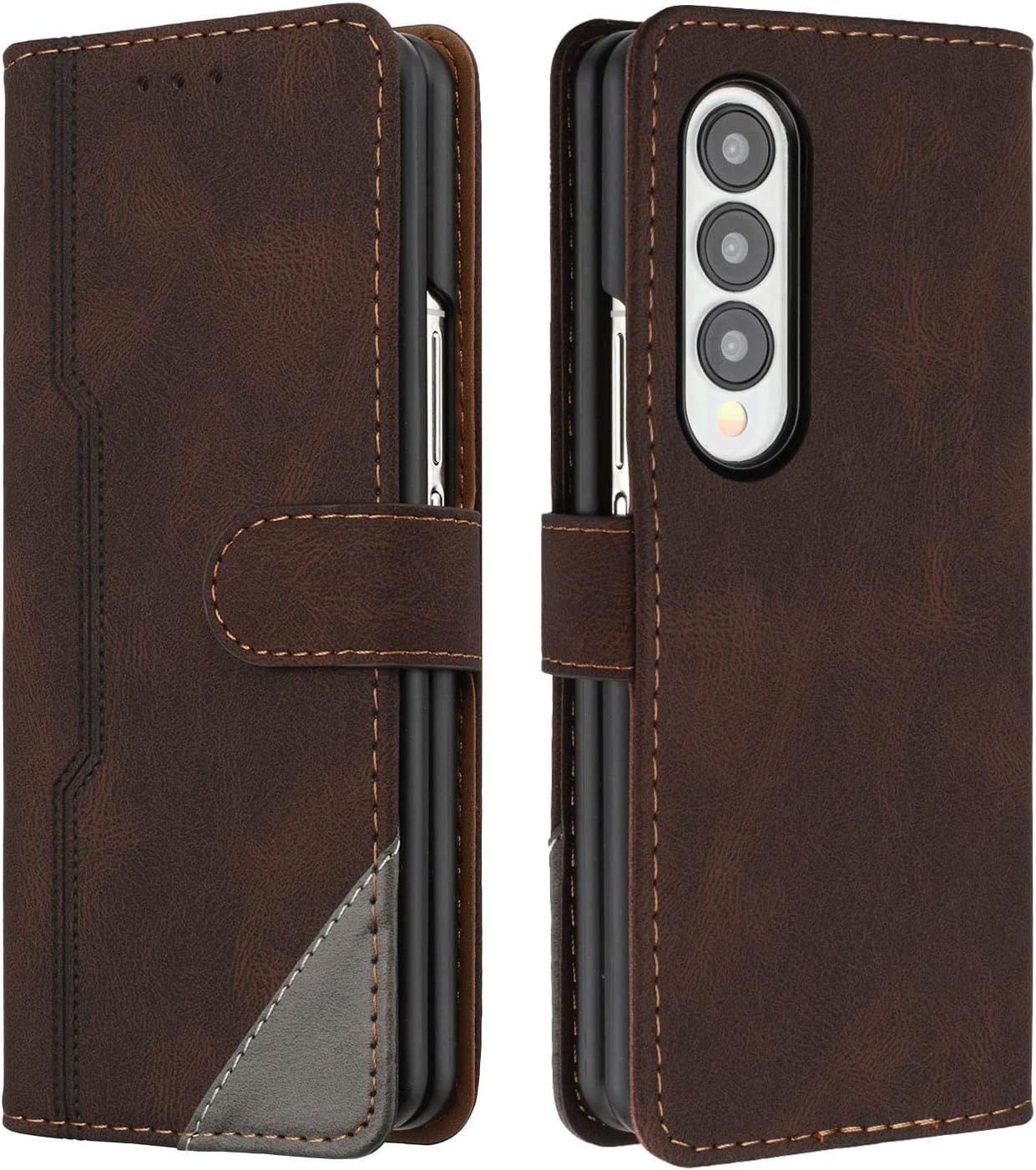 Coque Pour Samsung Galaxy Z Fold 3, Housse Etui Portefeuille Cuir Multifonction, Fermeture Magntique  Clapet Anti-Choc [Fonction Support] Flip Case Compatible Avec Samsung Z Fold 3 (Marron)