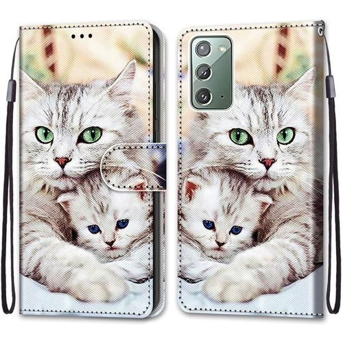 Coque Pour Samsung Note20 Portefeuille Etui  Rabat En Pu Cuir Avec Motif,Poche Porte-Cartes,Multi-Usage Peint Housse Cuir Case Magntique Gros Chaton Protection Pour Samsung Galaxy Note20