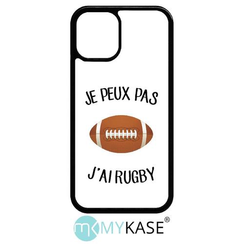 Coque Iphone 12 Mini - Je Peux Pas J Ai Rugby Ballon Fond Blanc - Noir