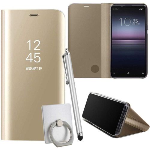Coque Pour Sony Xperia 1 Ii Smartphone Clear View Case Placage Miroir Effet Coque  Rabat Pu Cuir Anti Choc Housse Avec Fonction De Support - D'or