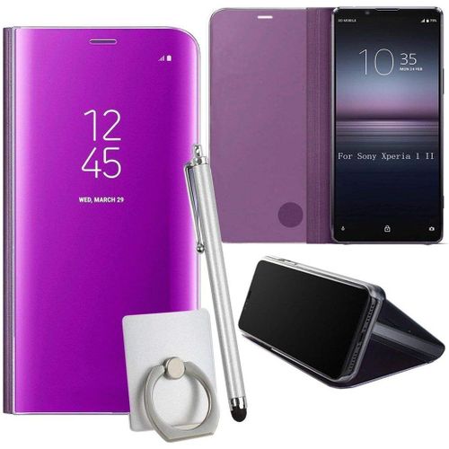 Coque Pour Sony Xperia 1 Ii Smartphone Clear View Case Placage Miroir Effet Coque  Rabat Pu Cuir Anti Choc Housse Avec Fonction De Support - Violet Clair