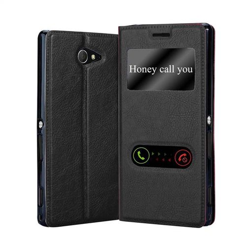 Cadorabo Housse Compatible Avec Sony Xperia M2 / M2 Aqua En Noir Comte - tui De Protection Avec Fermeture Magntique, Fonction De Support Et 2 Fentres De Visualisation