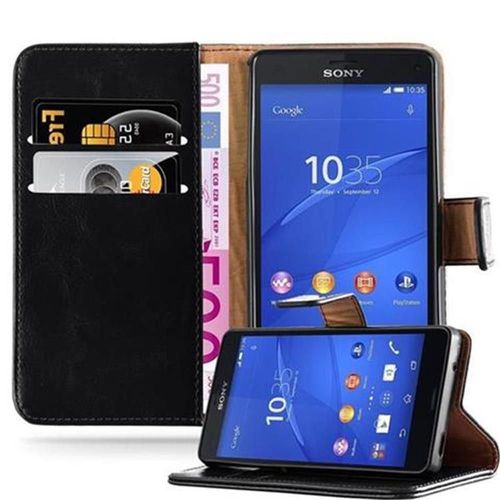 Cadorabo Housse Compatible Avec Sony Xperia Z3 Compact En Noir De Jais - tui De Protection Avec Fermeture Magntique, Fonction De Support Et Compartiment Pour Carte