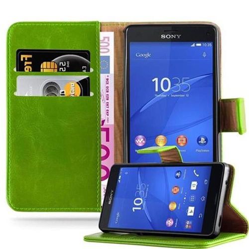 Coque Pour Sony Xperia Z3 Compact En Vert Pr Housse De Protection tui Avec Fermeture Magntique, Fonction De Support Et Compartiment Pour Carte