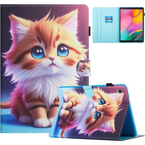 Coque Pour Tablette Samsung Galaxy Tab A7 10.4 Pouces 2022/2020 Sm-T500/ T505/ T507 Etui Housse Pu Cuir Flip Support Protection Cover Case Avec Rveil/Sommeil Automatique, Chat Jaune