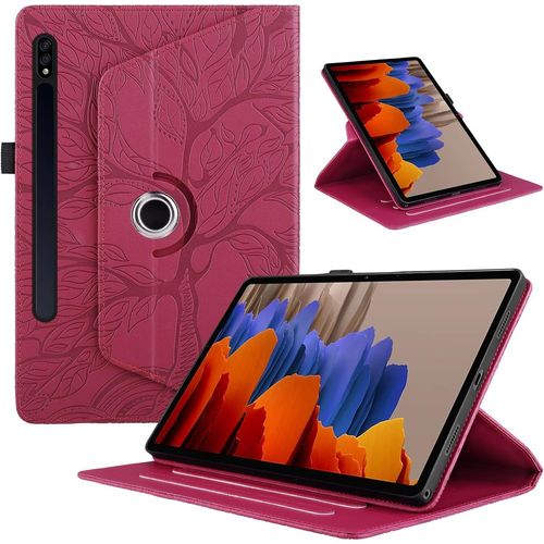 Coque Pour Tablette Samsung Galaxy Tab S10 Plus/Tab S9 Plus/S9 Fe+ 12,4 Pouces (Smx810/X816b/Smx610/X616b) Etui Rotatif 360 Housse Pu Cuir Flip Support Protection Cover Case,Rouge Arbre