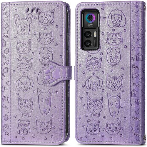 Coque Pour Tcl 30 Plus/Tcl 30 5g, Antichoc Portefeuille Etui Housse En Cuir A Rabat Avec Porte Carte, Chiusura Magnetica [Motif De Chat Chien] Flip Cover Case Pour Tcl 30 Plus, Violet