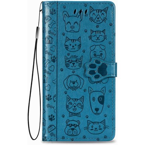 Coque Pour Tcl 30 Se/Tcl 305/306, Antichoc Portefeuille Etui Housse En Cuir A Rabat Avec Porte Carte, Chiusura Magnetica [Motif De Chat Chien] Flip Cover Case Pour Tcl 30se, Bleu