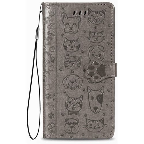 Coque Pour Tcl 30 Se/Tcl 305/306, Antichoc Portefeuille Etui Housse En Cuir A Rabat Avec Porte Carte, Chiusura Magnetica [Motif De Chat Chien] Flip Cover Case Pour Tcl 30se, Gris
