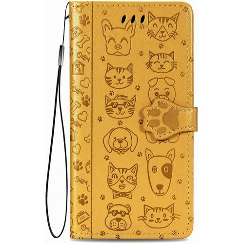Coque Pour Tcl 30 Se/Tcl 305/306, Antichoc Portefeuille Etui Housse En Cuir A Rabat Avec Porte Carte, Chiusura Magnetica [Motif De Chat Chien] Flip Cover Case Pour Tcl 30se, Jaune