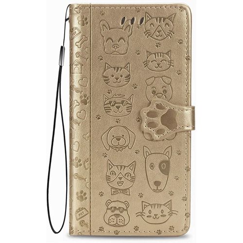 Coque Pour Tcl 30 Se/Tcl 305/306, Antichoc Portefeuille Etui Housse En Cuir A Rabat Avec Porte Carte, Chiusura Magnetica [Motif De Chat Chien] Flip Cover Case Pour Tcl 30se, Or