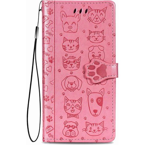 Coque Pour Tcl 30 Se/Tcl 305/306, Antichoc Portefeuille Etui Housse En Cuir A Rabat Avec Porte Carte, Chiusura Magnetica [Motif De Chat Chien] Flip Cover Case Pour Tcl 30se, Rose