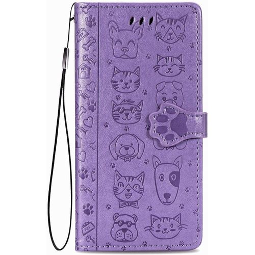 Coque Pour Tcl 30 Se/Tcl 305/306, Antichoc Portefeuille Etui Housse En Cuir A Rabat Avec Porte Carte, Chiusura Magnetica [Motif De Chat Chien] Flip Cover Case Pour Tcl 30se, Violet