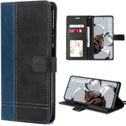 Coque Pour Xiaomi 12t / 12t Pro - Coque Anti-Rayures Effet Cuir Bicolore Bleu Marine/Noir - E.F.Connection