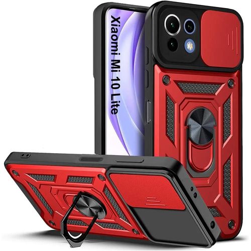 Coque Pour Xiaomi Mi 10 Lite Rouge Ultra Rsistante Avec Support Et Cache Camra - Booling