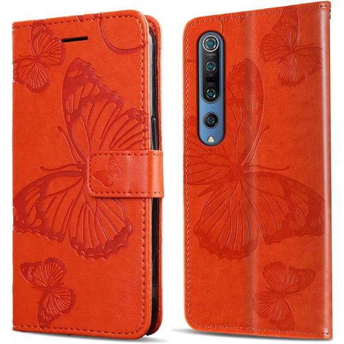 Coque Pour Xiaomi Mi 10 / Mi 10 Pro, Papillon Imprim Housse En Cuir Pu MagnTique Portefeuille, Tui  Rabat Pour Xiaomi Mi 10 / Mi 10 Pro, Orange