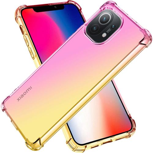 Coque Pour Xiaomi Mi 11 Coque tui En Gradient Color Trs Mince Tpu Case Cover Housse De Transparente Antichoc Souple Silicone Bumper Avec Coins Renforcs Rose/Or