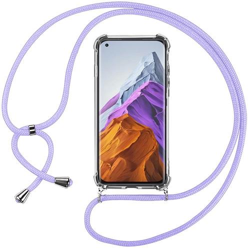 Coque Pour Xiaomi Mi 11 Pro (6.81'') Antichoc Protection Renforc Coins Transparente Anti-Rayure + Bandoulire Violet