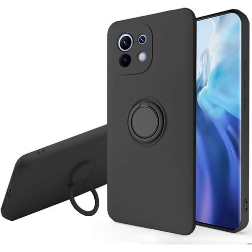 Coque Pour Xiaomi Mi 11 - Svelte Sensation Douce Bquille  Anneau Rotatif Silicone Tpu Protection Antichoc Housse De Protection Mi 11, Noir