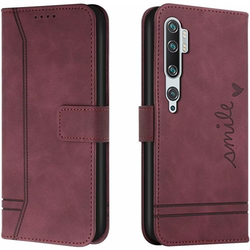 Coque Pour Xiaomi Mi Note 10/Note 10 Pro/Mi Cc9 Pro Housse En Cuir Pu Premium Etui  Rabat Pochette De Portefeuille tui De Protection Pour Xiaomi Mi Note 10/Note 10 Pro/Mi Cc9 Pro Rouge