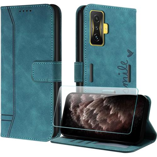 Coque Pour Xiaomi Poco F4 Gt/Redmi K50 Avec Protection Ecran, Etuis Rabat Folio Housse Cuir Portefeuille [Emplacements Cartes] Magnetique Support Pour Redmi K50 - Vert