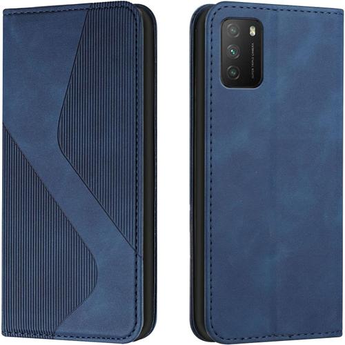 Coque Pour Xiaomi Poco M3/Xiaomi Redmi 9t/Xiaomi Redmi 9 Power, Etui Pu Cuir Portefeuille Housse Et Magntique Flip Pochette tui  Rabat Protection Case Avec Antichoc Tpu Housse Bleu