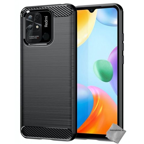 Coque Pour Xiaomi Redmi 10c - Housse Etui Silicone Gel Carbone + Verre Trempe - Noir