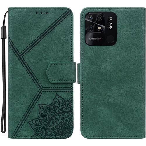 Coque Pour Xiaomi Redmi 10c, Pu Cuir A Rabat Flip Housse Etui Pour Redmi 10c Avec Motif Dessin Mandala Fleur, Etui Case Antichoc Cover Portefeuille, Vert
