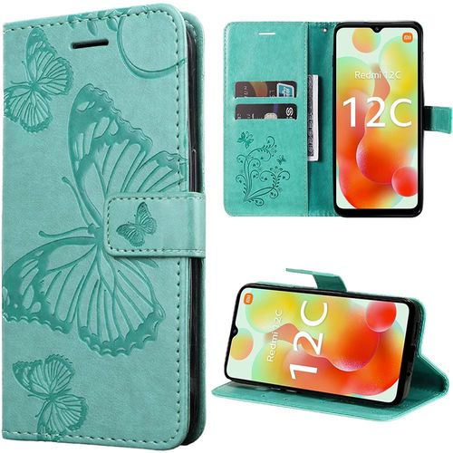 Coque Pour Xiaomi Redmi 12c / 11a, Protection Anti-Rayures Motif Papillon Effet Cuir Vert - Booling