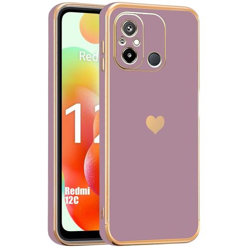 Coque Pour Xiaomi Redmi 12c, Protection Antichoc En Silicone Hybride Avec Motif DAmour CUr Dor Et Plaqu, Violet - E.F.Connection