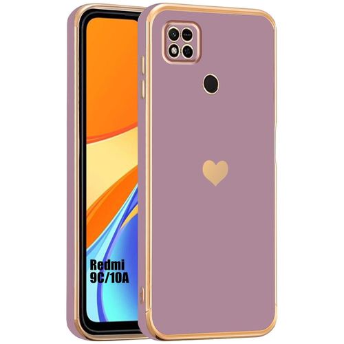 Coque Pour Xiaomi Redmi 9c/10a, Violet, Coque Antichoc En Silicone Hybride, Mode Luxe Avec Motif De CUr Dor Et Plaqu - E.F.Connection