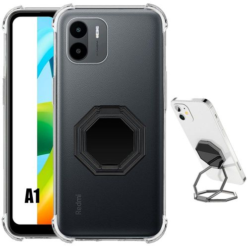 Coque Pour Xiaomi Redmi A1 Silicone Coins Renforcs Transparent Avec Support Multi-Angle Rotatif Noir - Booling