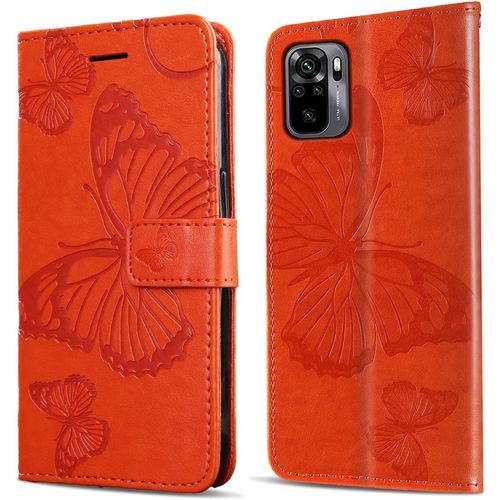 Coque Pour Xiaomi Redmi Note 10 4g / Redmi Note 10s, Papillon Imprim Housse En Cuir Pu MagnTique Portefeuille, Tui  Rabat Pour Xiaomi Redmi Note 10 4g / Redmi Note 10s, Orange