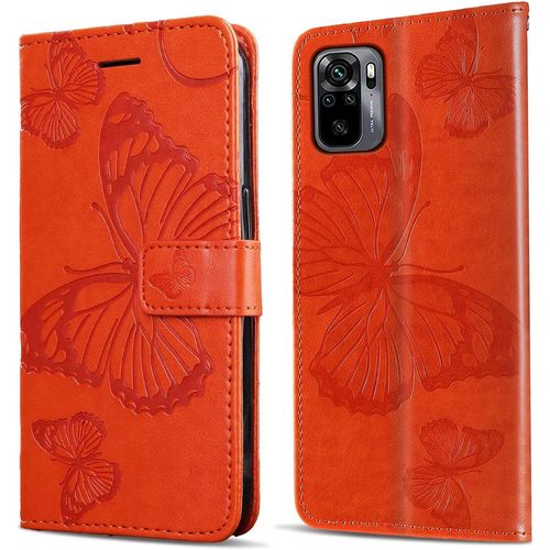 Coque Pour Xiaomi Redmi Note 10 4g / Redmi Note 10s, Papillon Imprime Housse En Cuir Pu Magnetique Portefeuille, Etui A Rabat Pour Xiaomi Redmi Note 10 4g / Redmi Note 10s, Orange