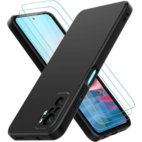 Coque Pour Xiaomi Redmi Note 10s/ Note 10 4g, Avec 3 Verre Tremp Protection cran, Housse Silicone Liquide, Fin Et Lger, tui De Protection Contre Les Chocs Et Les Chutes, Noir