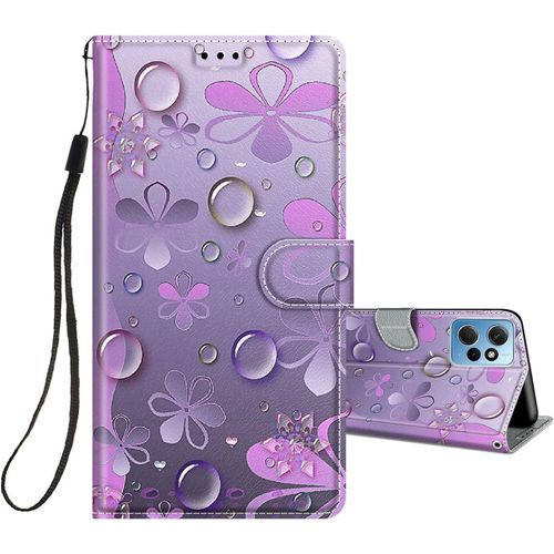 Coque Pour Xiaomi Redmi Note 12 4g (Pas Pour La 5g) Housse Cuir A Rabat Etui Folio Portefeuille Motif Pour Filles Garcons, Flip Case Cuir Pu Etui Cover Pour Redmi Note 12 4g, Fleur Mauve