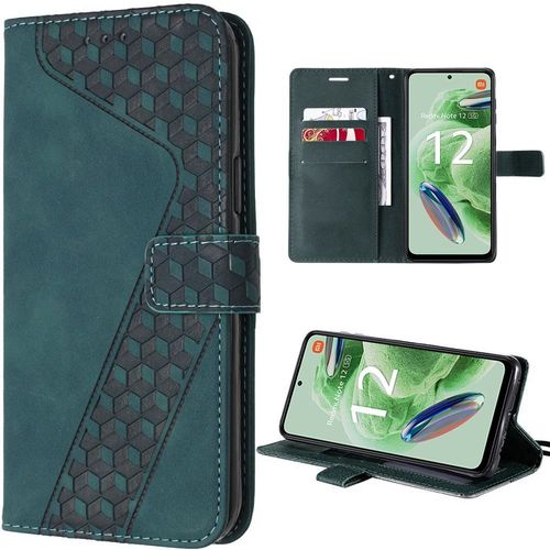 Coque Pour Xiaomi Redmi Note 12 5g, Etui En Cuir Pu Avec Porte-Cartes Et Support, Motif En Relief, Vert (Pas Pour Redmi 12) - E.F.Connection