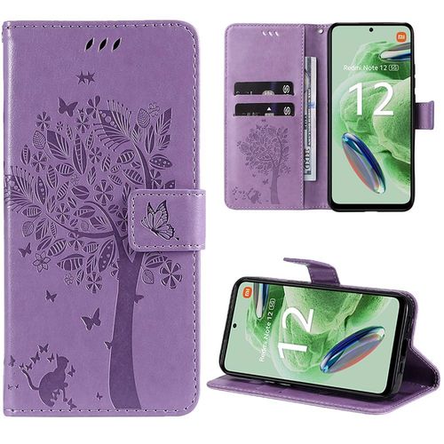 Coque Pour Xiaomi Redmi Note 12 5g, Housse Flip Case Cuir Synthtique Violet Avec Motif Arbre (Pas Pour Redmi 12 5g) - Booling