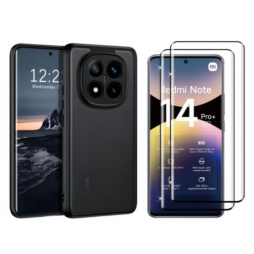 Coque Pour Xiaomi Redmi Note 14 Pro Plus 5g Avec 2 Verre Tremp , Coque Arrire Antichoc Translucide Givre Fine - Noir - Hqselection