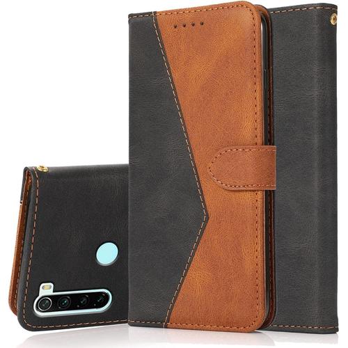 Coque Pour Xiaomi Redmi Note 8/Note 8 2021, Housse tui En Pu Cuir Portefeuille tui  Rabat Clapet Protection Magntique Flip Cover Wallet Case Avec Carte Fentes, Fonction Stand Noir Marron